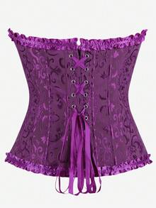 Áo nịt ngực Corset Overbust, Áo liền quần định hình Corset cổ điển không dây ôm sát, Áo nịt eo thon gọn hở lưng viền bèo nhún, Trang phục hóa trang, Halloween - Màu tím hoa cà - Xem 3