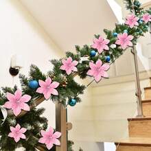 1/5/10/20/30pcs Artificial Poinsettia Flowers With Glitter, Christmas Tree Decoration, Holiday Decor, Suitable For Outdoor Trees