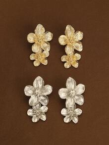 1 Pair Exaggerated Alloy Flower Floral Earrings, Suitable For Daily Wear