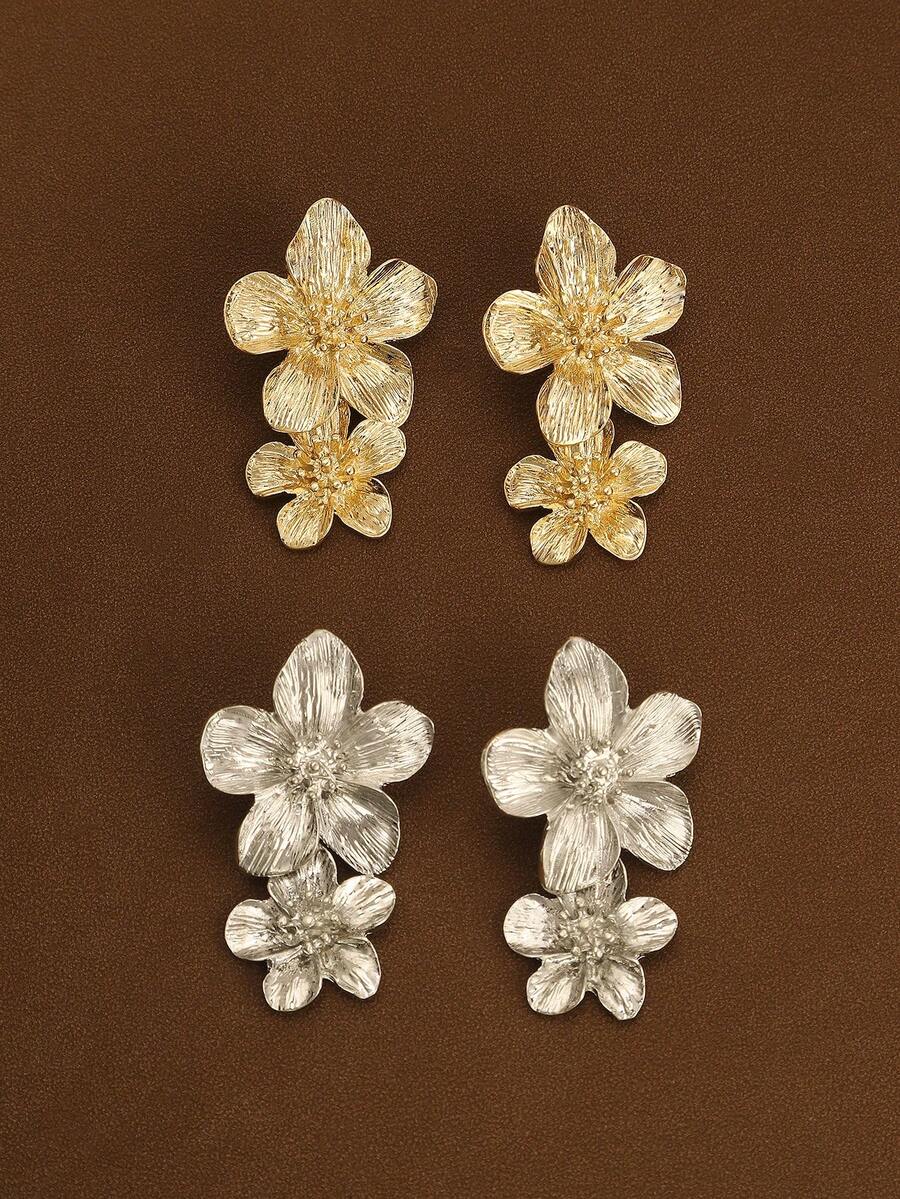 1 Pair Exaggerated Alloy Flower Floral Earrings, Suitable For Daily Wear