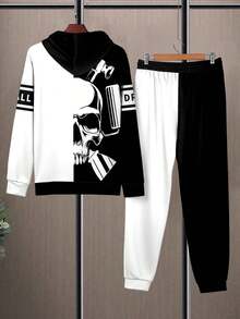 2pcs Plus Size Men's Casual Loose Pullover Hoodie Sweatshirt Set