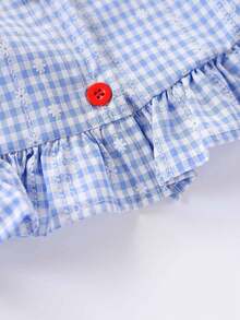 1 pieza Camisa de manga larga con cuello Peter Pan, estampado a cuadros y bordado floral, estilo casual y lindo para niñas, primavera/otoño - Azul - Ver 7