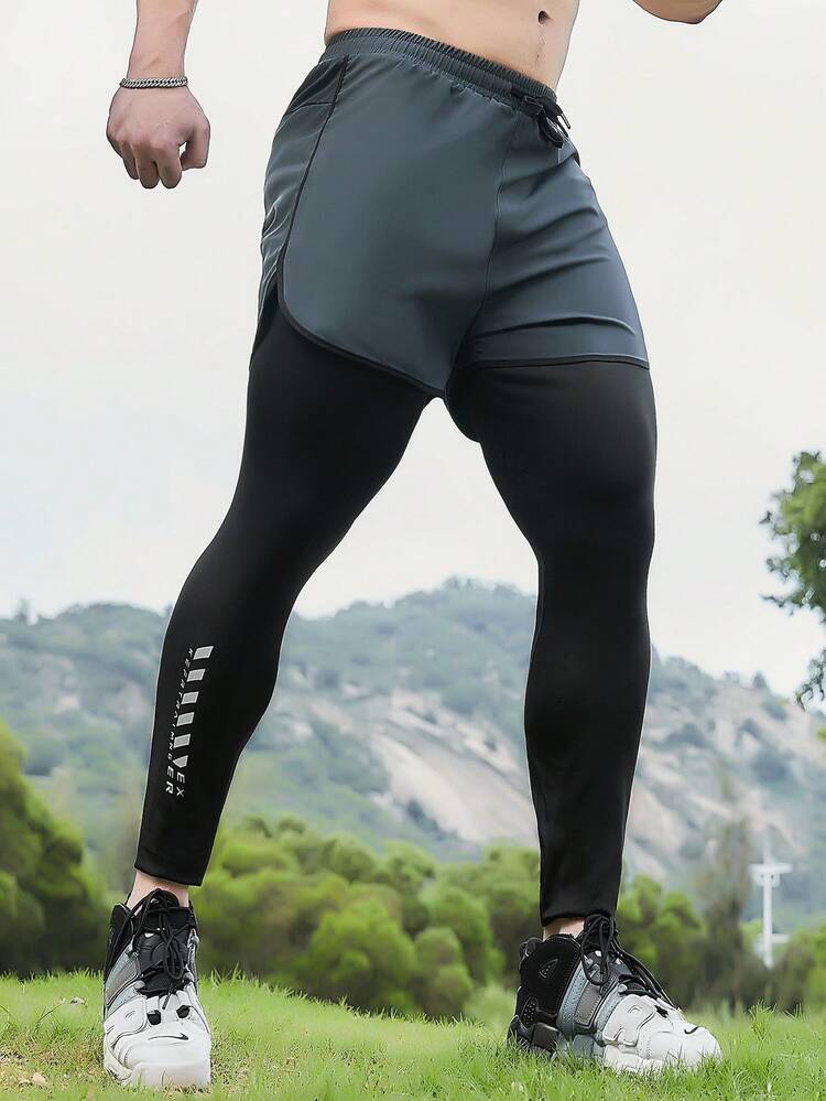 Quần bó sát thể thao hiệu suất cao dành cho nam - Quần legging thể thao thấm hút mồ hôi, phù hợp cho chạy bộ, tập thể dục và luyện tập. - Xám - Xem 3