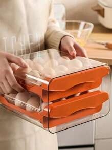2-Layer Egg Door Tray Rolling Distributor Kitchen Drawer Style Double-Layer Egg Storage Box PET Transparent 32 Compartments Can Store 32 Eggs Refrigerator Fresh-Keeping Box Can Stack Egg Trays Egg Racks
