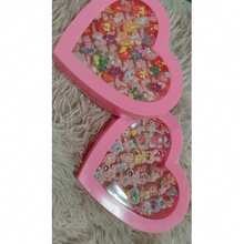 Kit Anel Colorido Infantil Menina Ajustável Com Caixa de Coração Lembrancinha Aniversário Festa e Presentes - Multicolorido - Visão 2