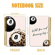 Sổ tay xoắn ốc thiết kế 8 bóng - 50 trang, kích thước 5,5"X8,3", họa tiết da báo và bìa màu hồng nhạt với gáy xoắn màu vàng, dùng để truyền cảm hứng hàng ngày, lập kế hoạch, ghi chú học tập, ghi nhớ công việc, viết lách thẩm mỹ, kiểu phông chữ vui nhộn, văn phòng phẩm thiết thực - A - Xem 2