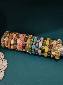 1pc Fashionable Vintage Bohemian, Exaggerated Thick Acrylic Beaded Bracelet, (Can Be Freely Matched Into Multiple Stacked Bracelets), Suitable For Women, Couples, Parties, Daily Wear, Luxury & High-End