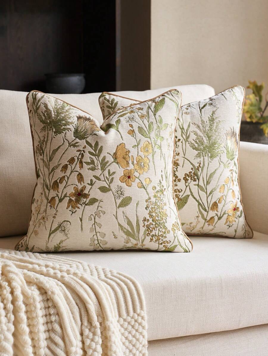 غطاء وسادة مزخرف بنقشة الجاكار الشينيل الزهري (بدون إدراج)، غطاء وسادة زخرفي كلاسيكي من الجاكار الشينيل الزهري، مناسب لديكور المنزل والأريكة والسرير طوال العام