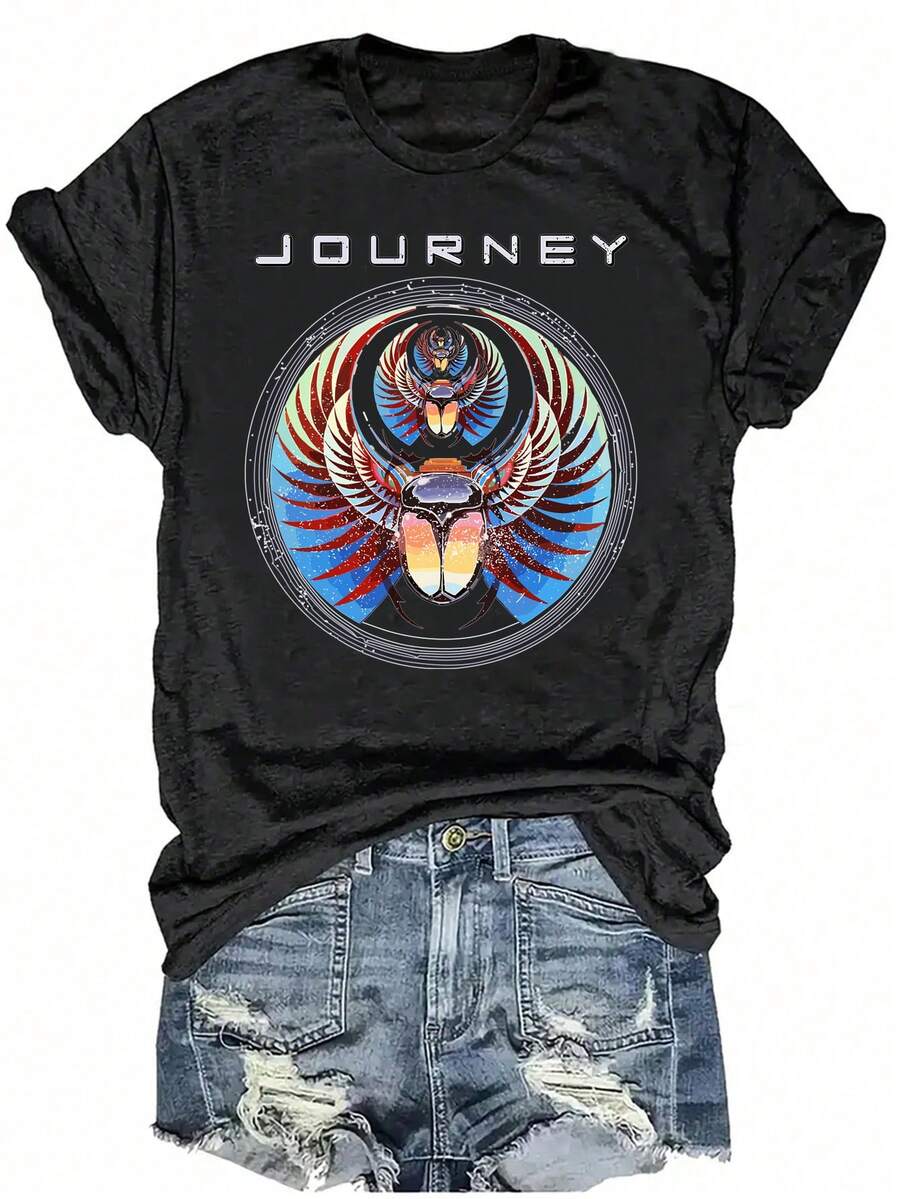 Women's Round Neck Short Sleeve T-Shirt - 深灰色 - 查看 1