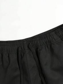 男士休闲户外工装裤，纯色踝部系带抽绳多口袋七分裤，简约百搭，弹性腰带，适合作为送给丈夫或男友的礼物，黑色春季运动款 - 黑色 - 查看 5