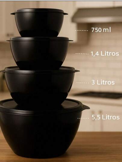 jogo 4 peças de pote bool , tampa branca redondo 5,5 l potes para marmita , kit hermeticos jogo para cozinha otimo custo beneficio