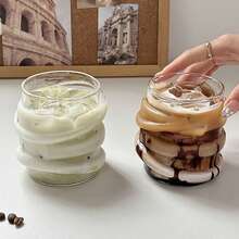 1pc Asymmetrical Glass Cup Rattan Design Coffee Cup, Milk Cup, Juice Cup, Water Cup, Breakfast Cup, Oatmeal Cup, Suitable For Daily Use