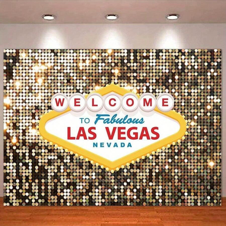 Welcome To Fabulous Las Vegas Nevada Wall Tapestry Gold Glitter Casino Night Theme Party Wall Decor Decoration Gold Luxury Ball Party Tapestry - 彩色 - 查看 1