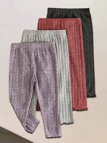 Toddler Baby Girls Ribbed Leggings Fashionable Solid Color Stretch Comfortable Bottoms - 彩色 - 查看 3