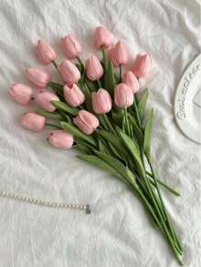 3pcs Artificial Tulip Flowers Decor, Home Decoration Accessories, Living Room & Bedroom Fake Flowers - Baby Pink - View 7