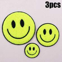 3 piezas Parches bordados con cara sonriente - Parches adhesivos por ambos lados (Grande/Mediano/Pequeño) - Parches bordados de pareja, parches bordados de familia, parches adhesivos de doble cara para coser en tela, adecuados para ropa, bolsas, sombreros - Multicolor - Ver 12