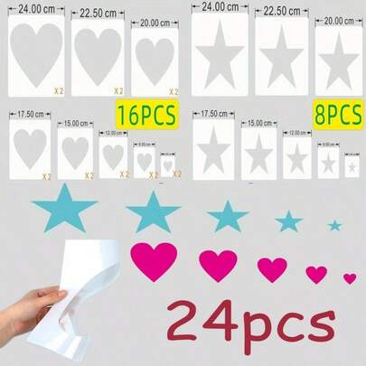 24pcs Large Stencil, Stencils Different Sizes Star and Hearts, Spray Painting Templates, for Painting Templates Used in Fabrics, Walls Art and HandmadeCrafts