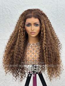 13x6 lockige Welle Perücke Highlight Farbverlauf transparente Lace Front Perücke tiefe lockige Welle Farbverlauf Perücken vorgerupft menschliches gemischtes Haar Perücke 8-34 Zoll 180% Highlight lockige Perücke vorgerupft HD transparente 4/27 honigblonde Lace Frontal Perücken mit Baby-Haar farbiges Haar für Frauen