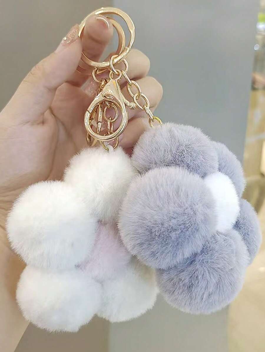 Cute Creative Floral Plush Keychain Fluffy Small Flower Fashion Bag Charm Phone Accessory Keyring Gift Winter