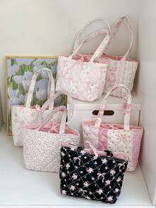 1个可爱碎花午餐包，女士手提包/单肩包，甜美碎花印花购物袋 - 彩色 - 查看 2