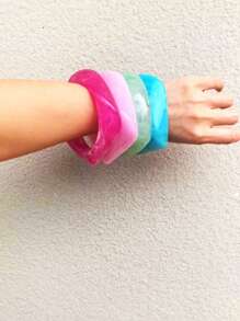 1 Stück geometrisches Batik-Harz Halbmond Strandarmband für Frauen, asymmetrischer Azetat-Armreif, modisch & vielseitig