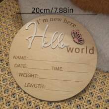 1pc Wooden "Hello World" Newborn Announcement Sign, Gender Reveal Party Supplies, Birthday Party Decor, Photo Prop, Creative Commemorative Gift, For Baby Christening, Baptism, Wedding, Engagement - Multicolor - View 31