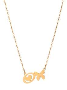 1pc Fashionable Stainless Steel Butterfly 26 Letter Pendant Necklace, Waterproof, Non-Fading, Lucky Letter, Gift, Daily Wear - Yellow Gold - View 10