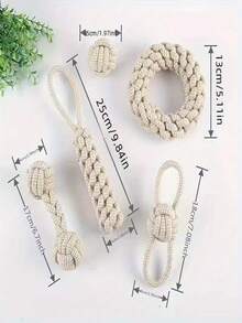 5件套狗狗咬绳吱吱响耐用玩具，宠物编织绳玩具，结球宠物玩具，猫狗用绳编织咬绳玩具，中小型宠物咬绳玩具，宠物用品宠物玩具，手工编织绳狗玩具套装，耐咬宠物玩具