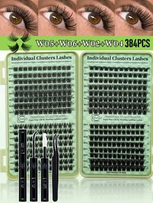 Cluster Lashes Book Kit, 640PCS/384PCS Lash Clusters D Curl Mixed 10-16mm Mega Volume Individual Lashes Wispy Lashes, 4 Styles In One Tray, Kit With BOND&SEAL And Lash Applicator For DIY At Home, Beginner Friendly - màu đen - Xem 11
