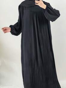 1pc Women's Plain Pleated Abaya Robe, Suitable For Spring, Summer, Autumn Daily Wear