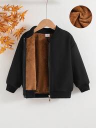 Chaqueta de forro polar con cremallera y mangas raglán de unicolor casual para niños, otoño/invierno