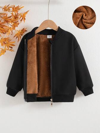 Boys' Casual Solid Color Zip-Up Raglan Long Sleeve Fleece Jacket Outerwear, Autumn/Winter