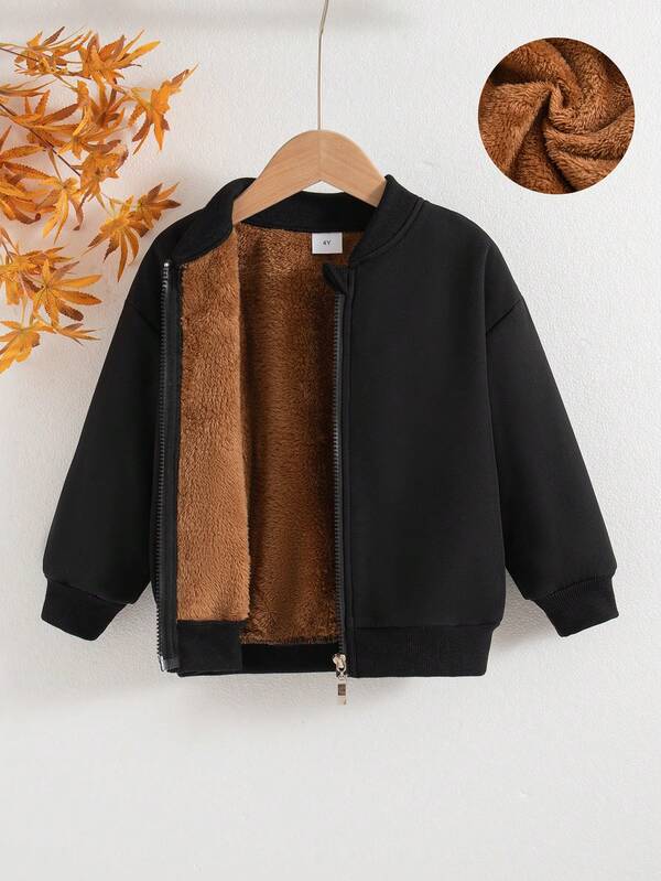 Boys' Casual Solid Color Zip-Up Raglan Long Sleeve Fleece Jacket Outerwear, Autumn/Winter