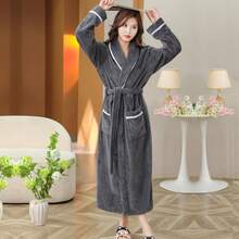 1pc Thick Autumn/Winter Plush Soft Robe, Vacuum Compressed Delivery, Shawl Collar, Loungewear, Bathrobe, For Women, Adults, Students, Casual, Bathing, Salon, Personal Use, Gift - Multicolor - View 8