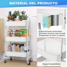 Carrito Metálico Rodante de 3 Niveles con Ruedas Bloqueables, Organizador Pesado para Bebé de Tres Pisos, Carrito de Almacenamiento Utilitario para Arte, Manualidades, Bocadillos, Guardería, Pañales y Suministros de Limpieza, con Malla - Blanco - Ver 8