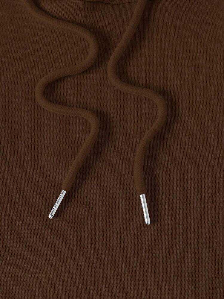 大码卡通印花长袖落肩休闲卫衣，带口袋 - 咖啡棕 - 查看 3