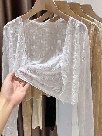 1pc White Lace Shrug Cover Up, Lightweight Summer Outerwear Shawl For Dresses, Thin Sleeveless Jacket
