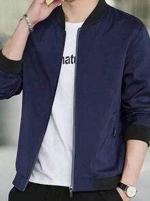 Men Spring/Autumn Casual Solid Color Baseball Collar Jacket