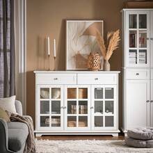 SoBuy FSB77-W, Sideboard With 2 Drawers And 3 Glass Doors, Kitchen Dining Room Living Room Storage Cabinet Cupboard Sideboard - 白色 - 查看 3