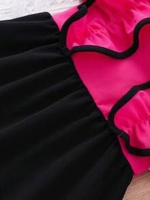 Young Girl' Fashion Ruffle Patchwork Casual Dress, Suitable For Outdoor & Daily Casual Occasions