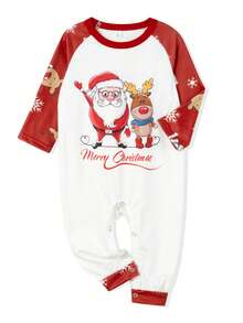 Christmas Family Pajamas Matching Set Santa Elk Print Long Sleeve Tops And Pants Loungewear Soft Sleepwear - 紅色 - 查看 5