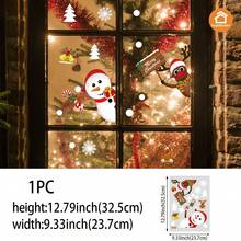 SUPSTICKER 1/2pcs 12.79*9.33inch Cartoon Christmas Snowman, Reindeer And Santa Claus Element Home Decor Stickers, Double-Sided Transparent PVC Window Decals, Self-Adhesive For Living Room, Bedroom, Kitchen, Mall Display, Creates Holiday Atmosphere - Multicolor - View 13