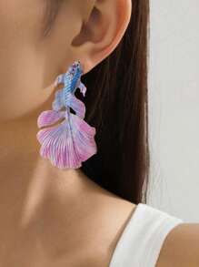 1 Pair Colorful Blue Wedding Dress Ruffle Design Resin Goldfish Earrings For Daily Party Beaching Wearing
