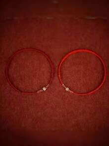 14 Karat vergoldetes gewebtes rotes Münzen-Armband, verstellbarer Glücks-Seil-Amulett, rotes Seil gewebtes Armband für Damen und Mädchen, Glücks-Schmuck Rot - Münze - Übersicht 4