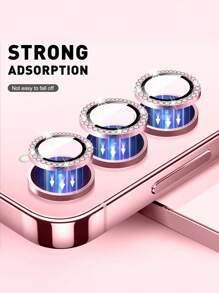 1 Pack Compatible With Samsung Galaxy Tempered Glass Rhinestone Lens Protector Film (Pink), Full Coverage Design, Advanced Adhesive, Ultra-Clear, Anti-Scratch, Metal Ring Design, Matte Surface, Compatible With Samsung Galaxy A05S/Galaxy A14 5G/Galaxy A15 And Most Series Applicable To Daily Shield, Office, Home Phone Camera Cover Waterproof Shockproof Anti-Fall Anti-Fall Anti-Fingerprint - Pink - View 2