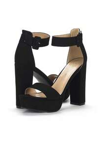 Women's High Heel Sandals, Chunky Block Heel And Platform Heel, Buckle Decoration, Ankle Strap, Open Toe, Chunky Heel, Perfect For Parties, Weddings, Proms - Black - View 5