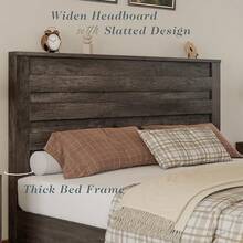 Farmhouse Wood Platform Bed Frame With 49" Fluted Headboard, Rustic Natural Grain Finish, Sturdy & Noise-Free, No Box Spring Required - Màu xám mộc mạc - Xem 6