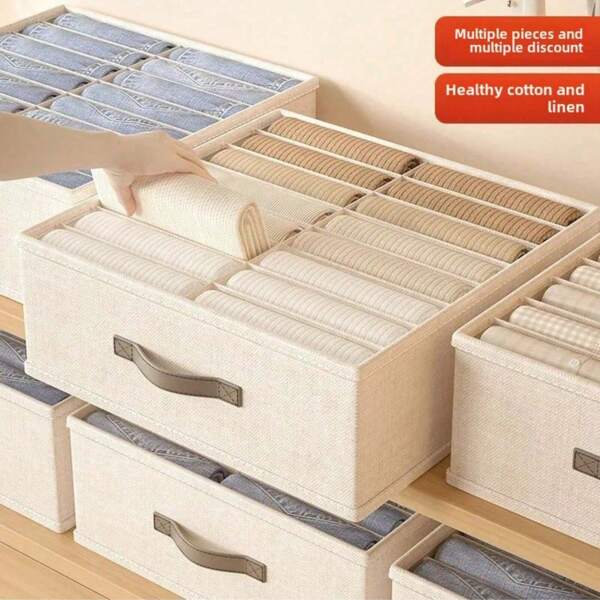 1PC Gray Clothes Storage Box, Pants Storage Box, Partition Storage Tool, Wardrobe Storage, Double Row Clothes And Pants Storage Box, Suitable For Home Storage And Organization