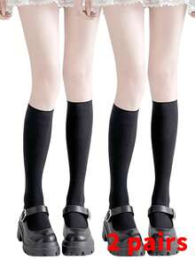 1/2/3 Peças Meias Dupla Face, Meias Femininas, Preto + Branco, Meias Modeladoras de Panturrilha com Pressão Leve, Meias de Comprimento Médio, Meias Estilo JK, Meias Esportivas, Adequadas para Uso Durante Todo o Ano, Estilo Y2k