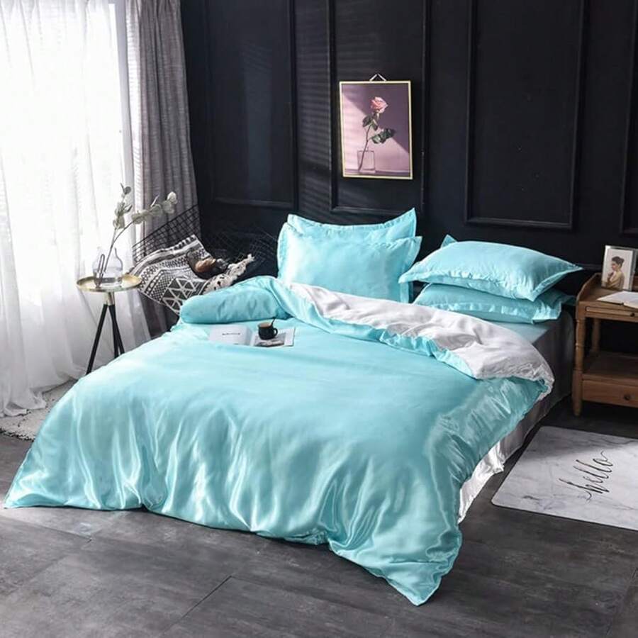 Full Satin Bedding Set In Wine Red, Silk - Like, Luxury Soft Burgundy Comforter Cover, Chic Bedroom Decor, Zippered (1 Duvet Cover + 2 Pillow Cases) - 多23 - 查看 1